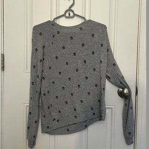 PJ SALVAGE MINIMALIST SKULLS LONG SLEEVE PULLOVER - HEATHER GREY
